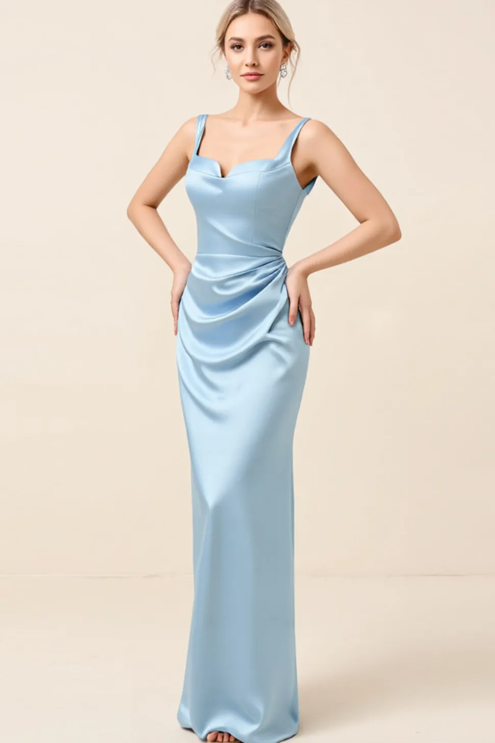 Vestidos Para Casamento Convidada Amarelo Cetim Ruched Longo Bainha