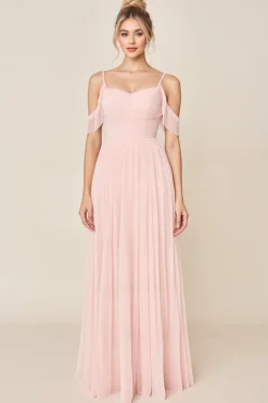 Vestidos Para Casamento Convidada Corar RosaLinha-A Ombro Frio Tule Longo