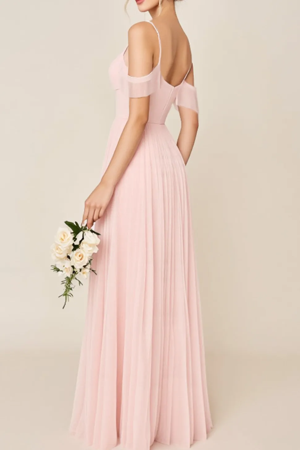 Vestidos Para Casamento Convidada Corar RosaLinha-A Ombro Frio Tule Longo