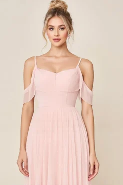 Vestidos Para Casamento Convidada Corar RosaLinha-A Ombro Frio Tule Longo