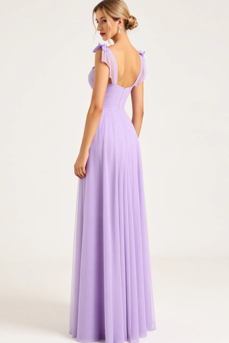 Vestidos Para Casamento Convidada com Fenda Lilás Ruched Chiffon Bainha Longo