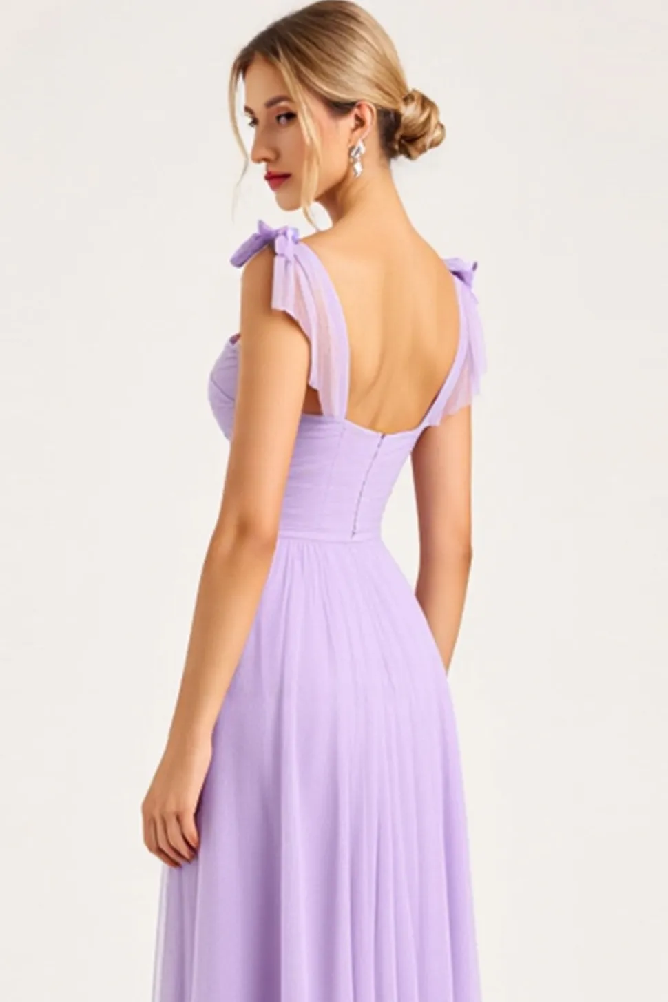 Vestidos Para Casamento Convidada com Fenda Lilás Ruched Chiffon Bainha Longo