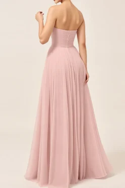 Vestidos Para Casamento Convidada Corar Rosa Linha-A Sem Alças