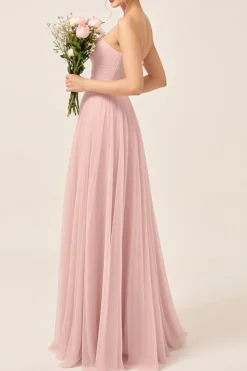 Vestidos Para Casamento Convidada Corar Rosa Linha-A Sem Alças