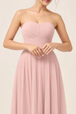 Vestidos Para Casamento Convidada Corar Rosa Linha-A Sem Alças