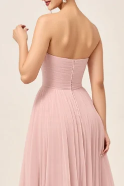 Vestidos Para Casamento Convidada Corar Rosa Linha-A Sem Alças