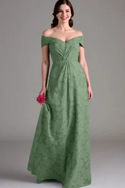 Vestidos Para Casamento Convidada Eucalipto Linha-A Longo Fora do Ombro