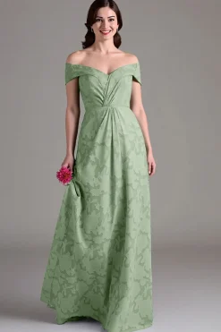 Vestidos Para Casamento Convidada Eucalipto Linha-A Longo Fora do Ombro