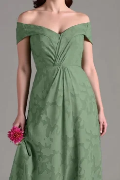 Vestidos Para Casamento Convidada Eucalipto Linha-A Longo Fora do Ombro