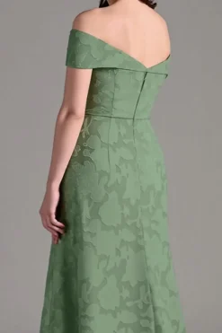 Vestidos Para Casamento Convidada Eucalipto Linha-A Longo Fora do Ombro