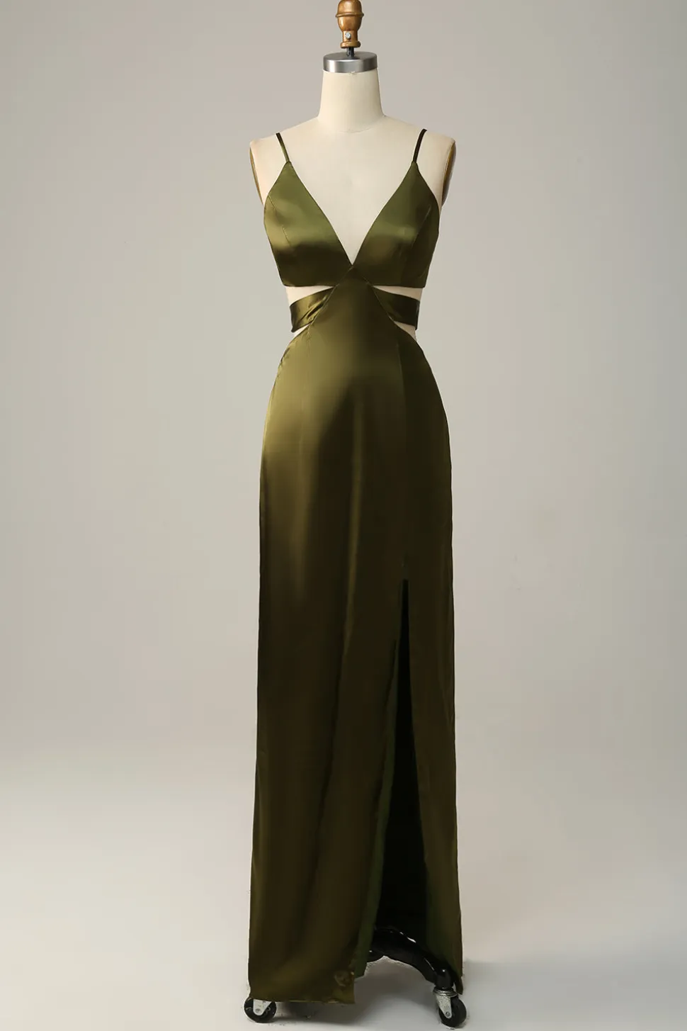 Vestidos Para Casamento Convidada Eucalipto Longo Decote em V Cetim
