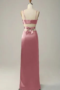 Vestidos Para Casamento Convidada Eucalipto Longo Decote em V Cetim