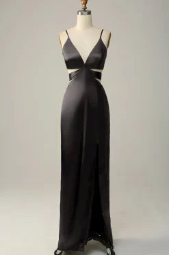 Vestidos Para Casamento Convidada Eucalipto Longo Decote em V Cetim