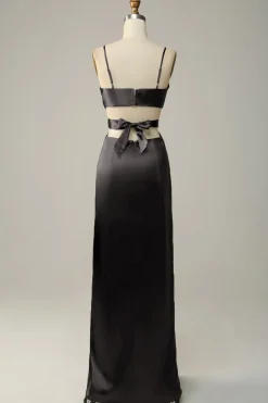 Vestidos Para Casamento Convidada Eucalipto Longo Decote em V Cetim