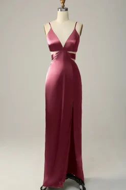 Vestidos Para Casamento Convidada Eucalipto Longo Decote em V Cetim