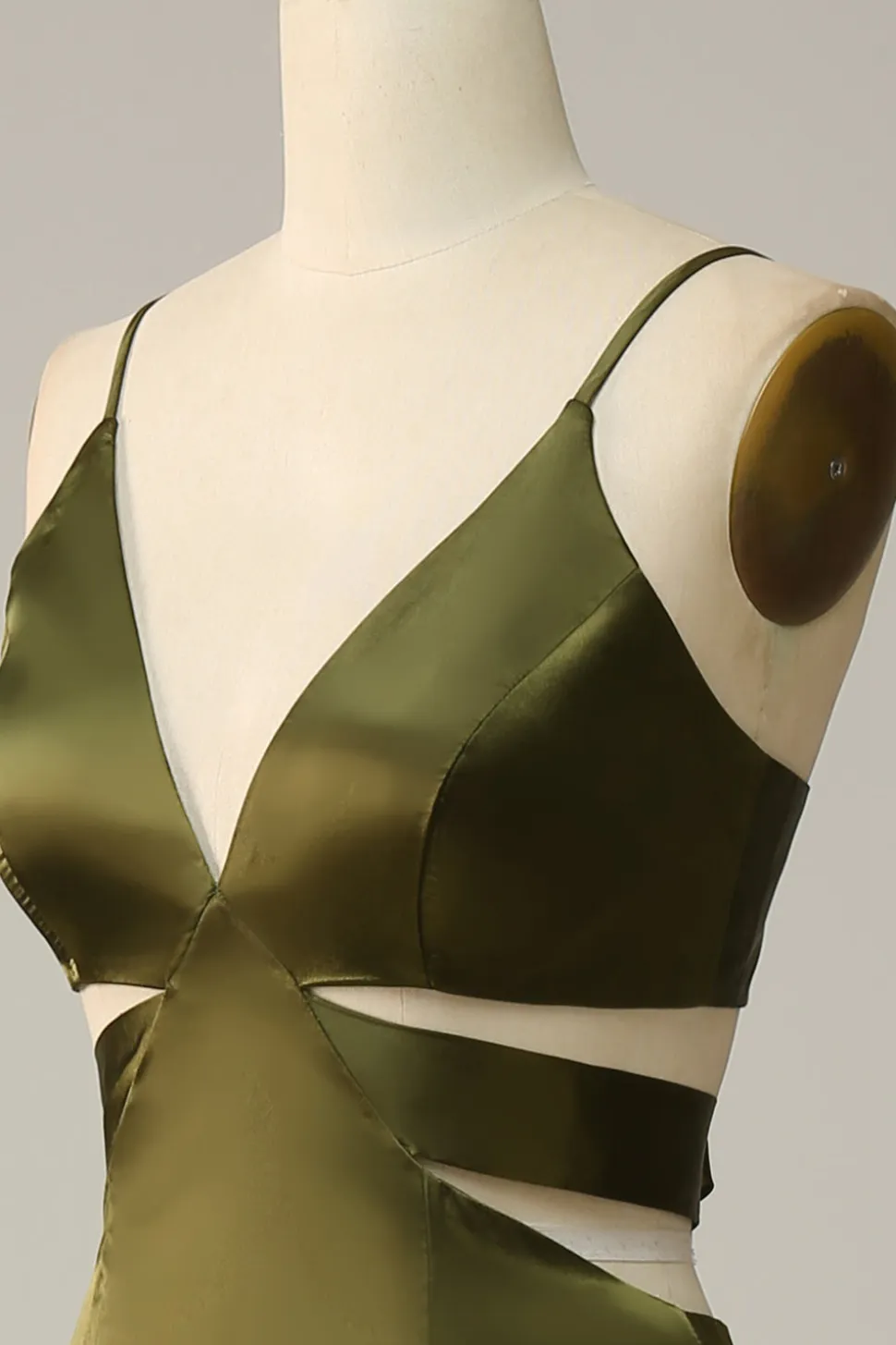 Vestidos Para Casamento Convidada Eucalipto Longo Decote em V Cetim