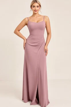 Vestidos Para Casamento Convidada com Fenda Vintage Mauve Longo Bainha