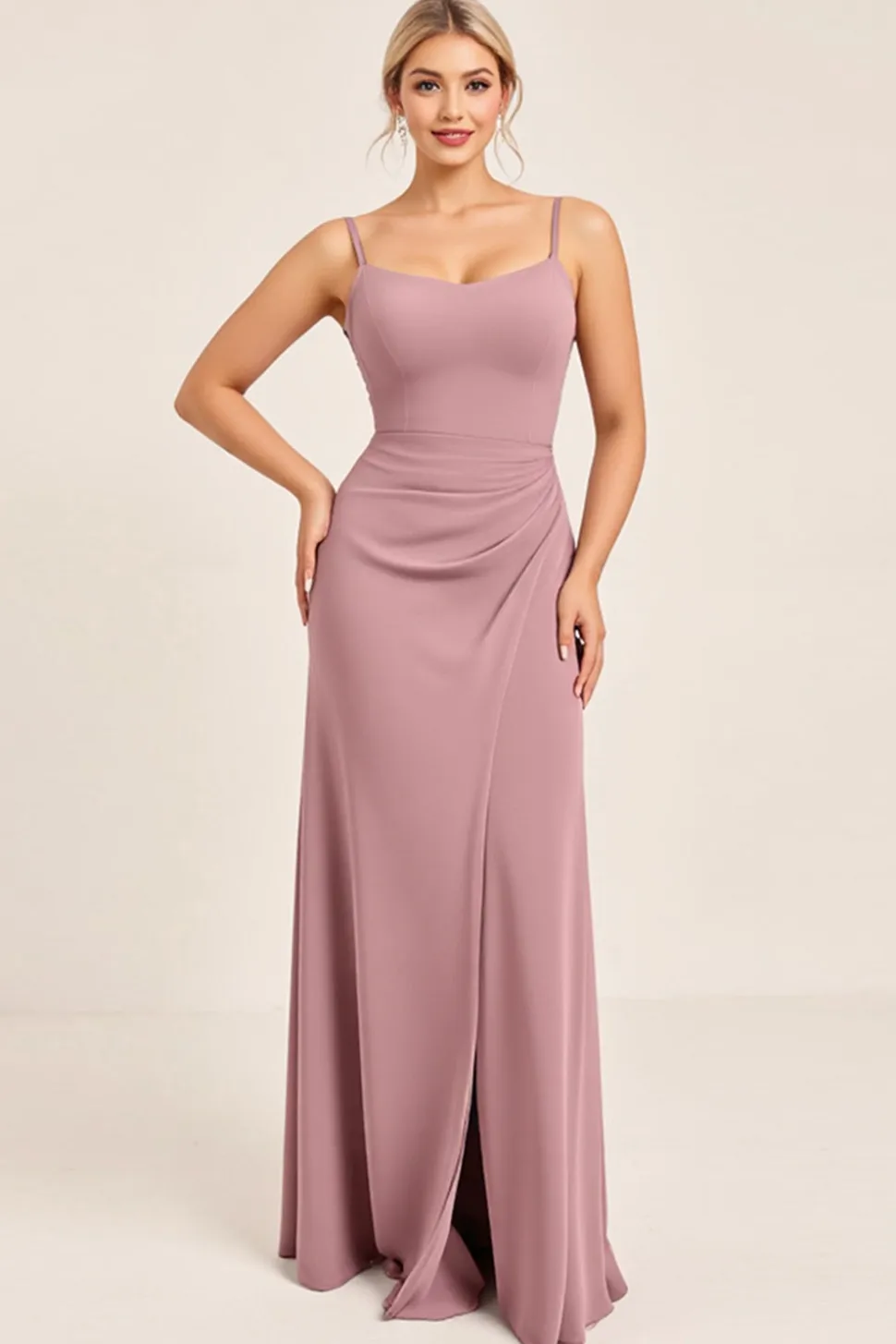 Vestidos Para Casamento Convidada com Fenda Vintage Mauve Longo Bainha