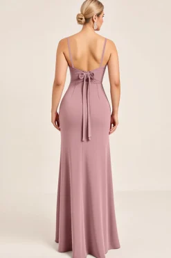 Vestidos Para Casamento Convidada com Fenda Vintage Mauve Longo Bainha