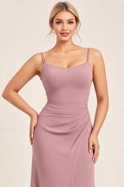 Vestidos Para Casamento Convidada com Fenda Vintage Mauve Longo Bainha
