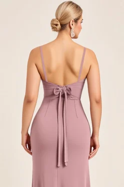 Vestidos Para Casamento Convidada com Fenda Vintage Mauve Longo Bainha