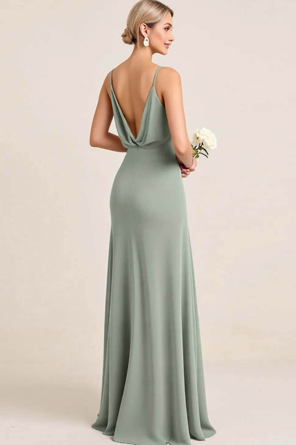 Vestidos Para Casamento Convidada com Fenda Matcha Bainha Alças Finas Longo