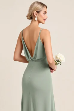Vestidos Para Casamento Convidada com Fenda Matcha Bainha Alças Finas Longo