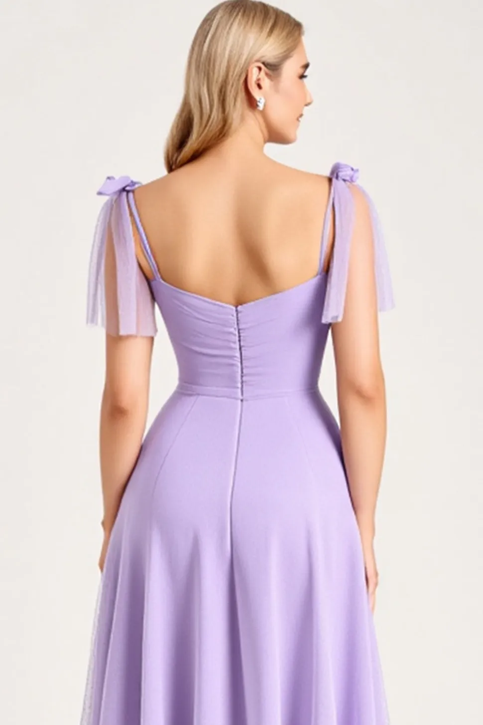 Vestidos Para Casamento Convidada com Fenda Chiffon Lilás Linha-A Longo Alças Finas