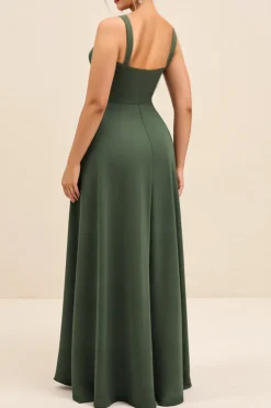 Vestidos Para Casamento Convidada com Fenda Azeitona Bainha Cetim Longo