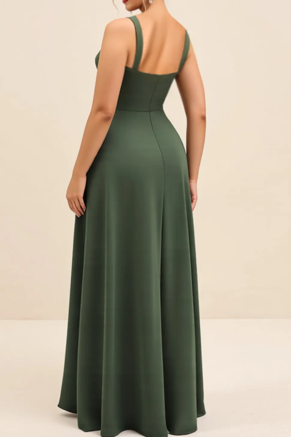 Vestidos Para Casamento Convidada com Fenda Azeitona Bainha Cetim Longo