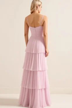 Vestidos Para Casamento Convidada Rosa Doce Longo Alças Finas Linha-A