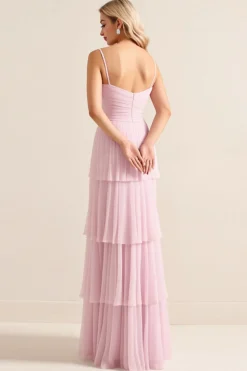 Vestidos Para Casamento Convidada Rosa Doce Longo Alças Finas Linha-A