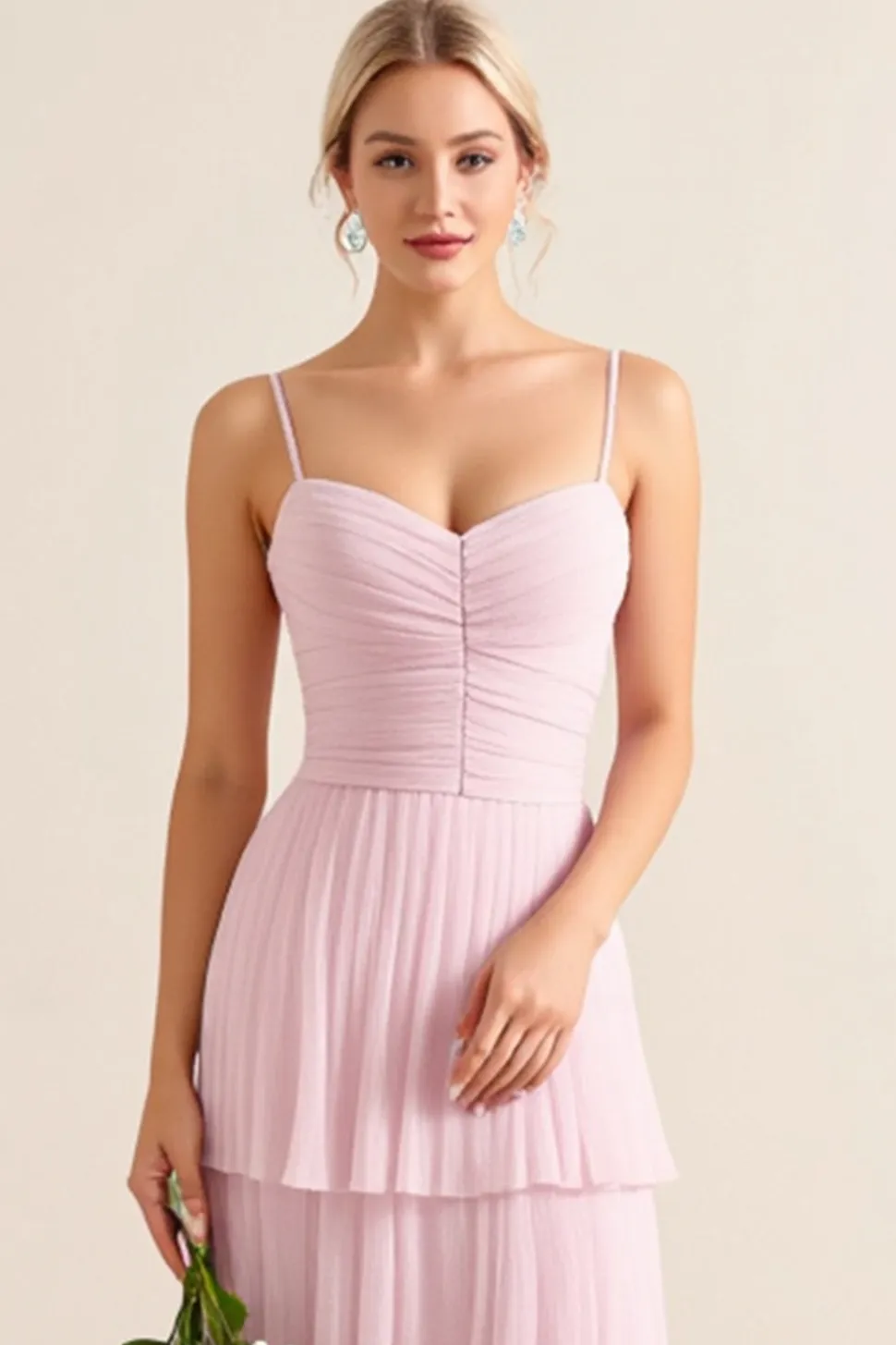 Vestidos Para Casamento Convidada Rosa Doce Longo Alças Finas Linha-A
