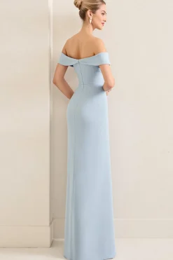 Vestidos Para Casamento Convidada Céu Azul Fora do Ombro Chiffon Longo