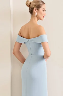 Vestidos Para Casamento Convidada Céu Azul Fora do Ombro Chiffon Longo