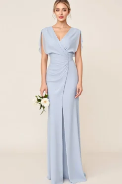Vestidos Para Casamento Convidada Bainha Azul Claro Chiffon Longo