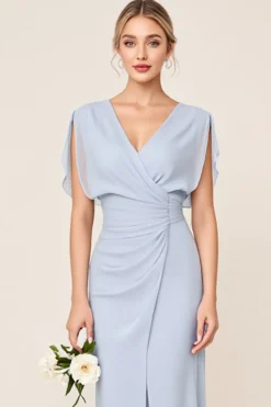 Vestidos Para Casamento Convidada Bainha Azul Claro Chiffon Longo