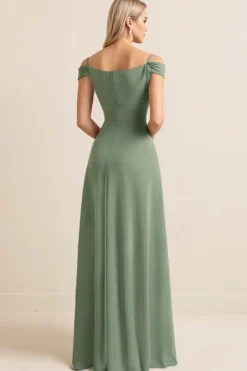 Vestidos Para Casamento Convidada com Fenda Bainha Eucalipto Ombro Frio Ruched Longo