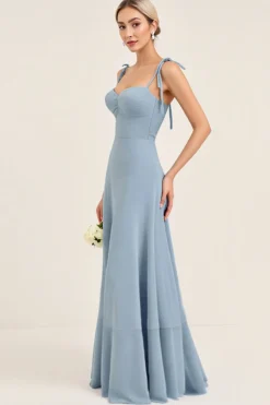 Vestidos Para Casamento Convidada Azul Céu Chiffon Alças Finas Longo