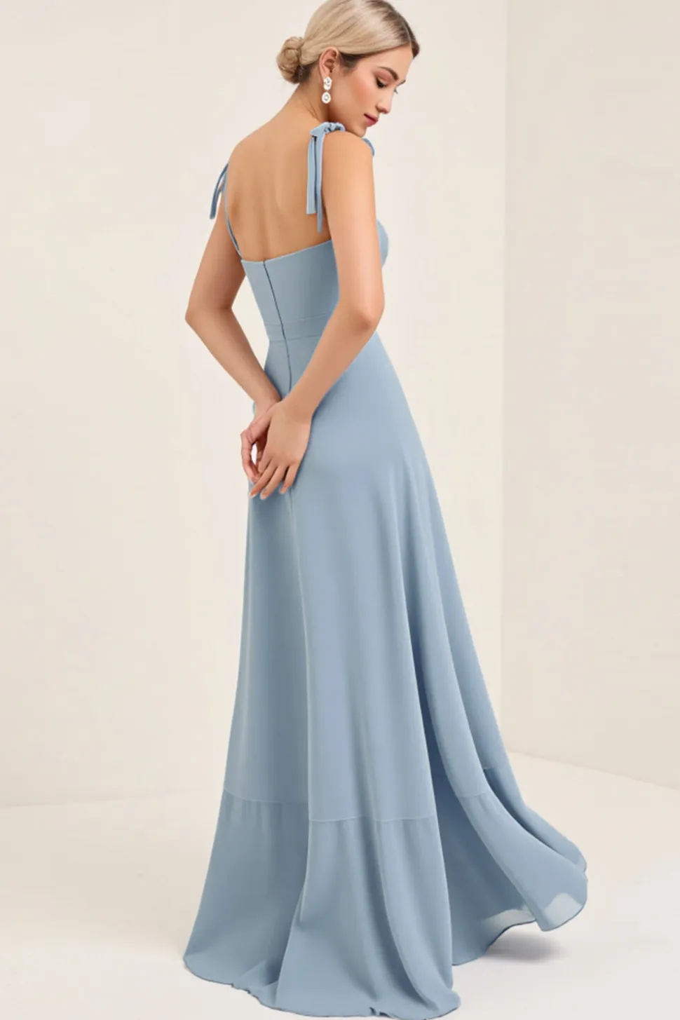Vestidos Para Casamento Convidada Azul Céu Chiffon Alças Finas Longo
