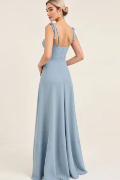 Vestidos Para Casamento Convidada Azul Céu Chiffon Alças Finas Longo