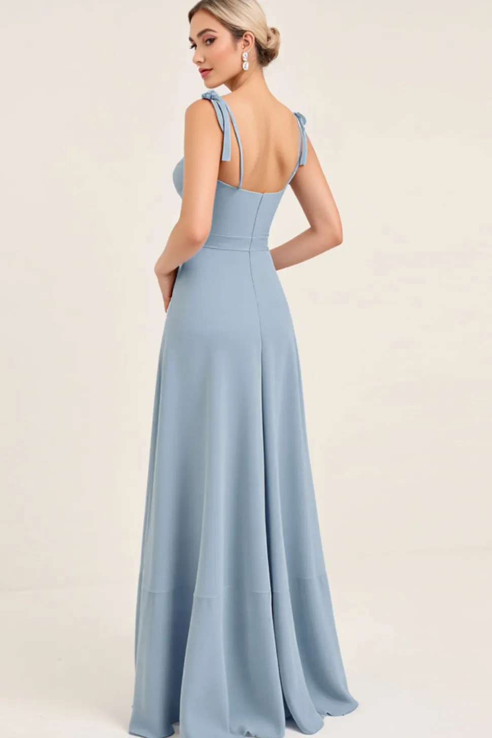 Vestidos Para Casamento Convidada Azul Céu Chiffon Alças Finas Longo