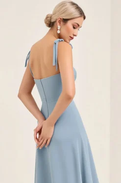 Vestidos Para Casamento Convidada Azul Céu Chiffon Alças Finas Longo