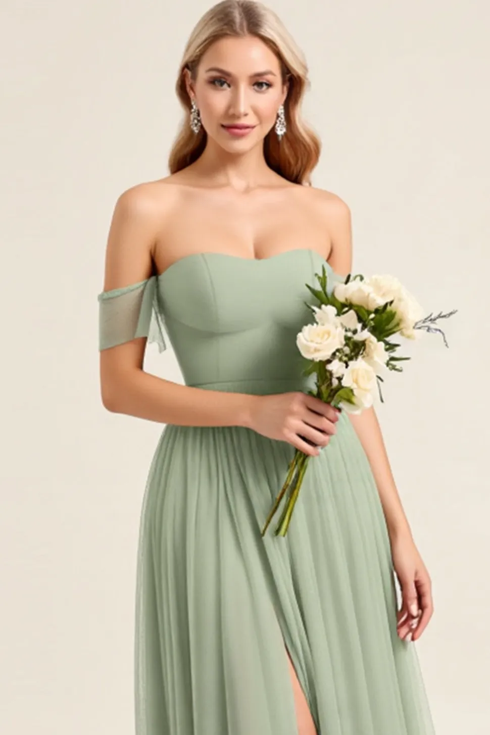 Vestidos Para Casamento Convidada Matcha Chiffon Linha-A Fora do Ombro Longo