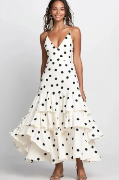 Vestidos Para Casamento Convidada Longo Branco Preto Ponto Babado Linha-A