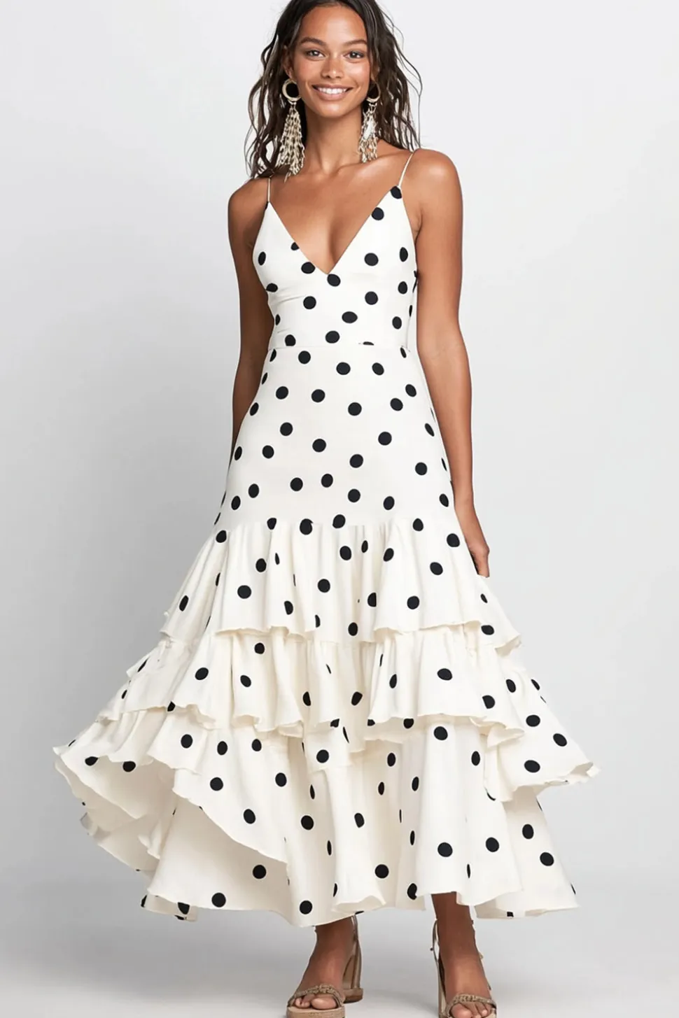 Vestidos Para Casamento Convidada Longo Branco Preto Ponto Babado Linha-A