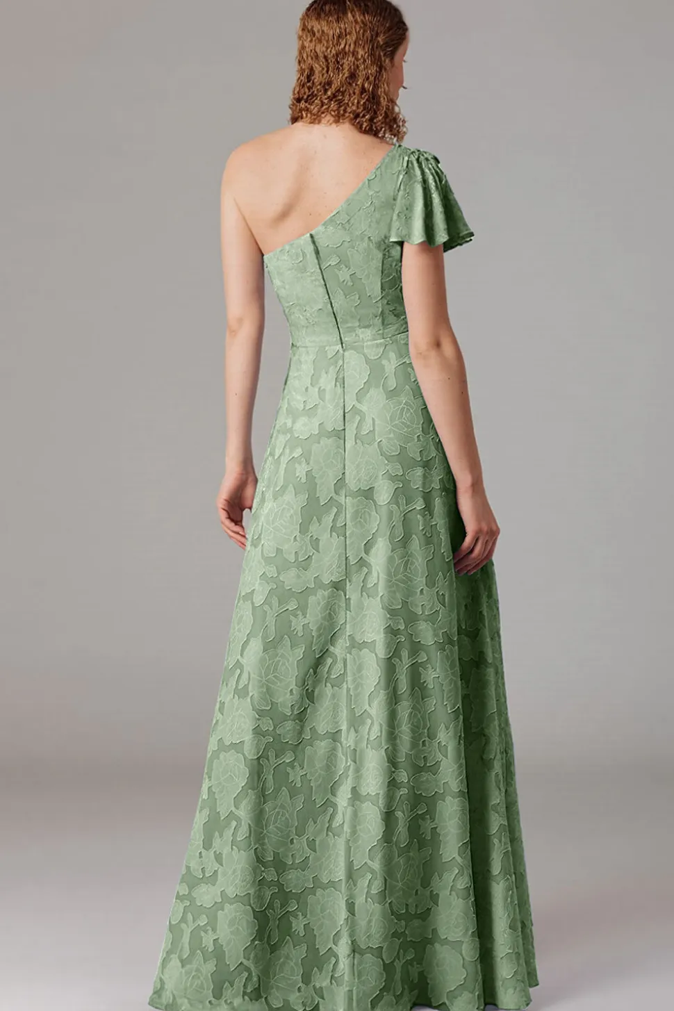 Vestidos Para Casamento Convidada com Fenda Azul Cinzento Longo Um Ombro