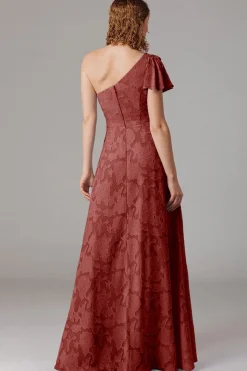 Vestidos Para Casamento Convidada com Fenda Azul Cinzento Longo Um Ombro