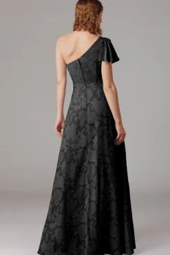 Vestidos Para Casamento Convidada com Fenda Azul Cinzento Longo Um Ombro