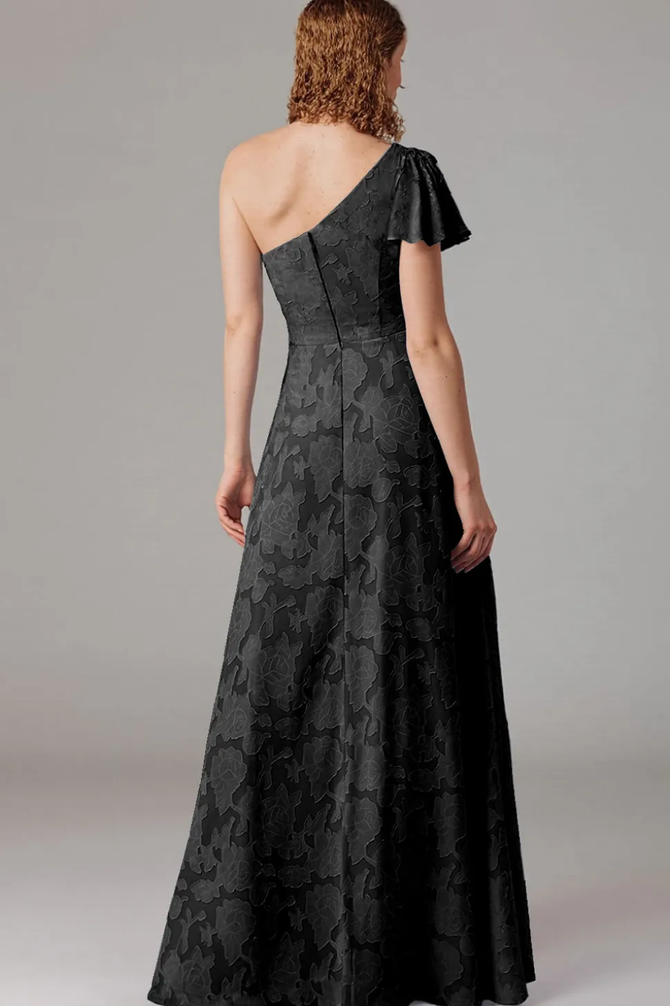 Vestidos Para Casamento Convidada com Fenda Azul Cinzento Longo Um Ombro